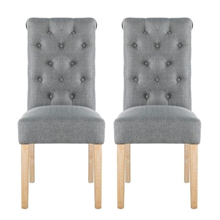 KD CUNA High Back Button Tufting Fabric Upholstered Dining Chairs, Gray - Set of 2 KD2582657